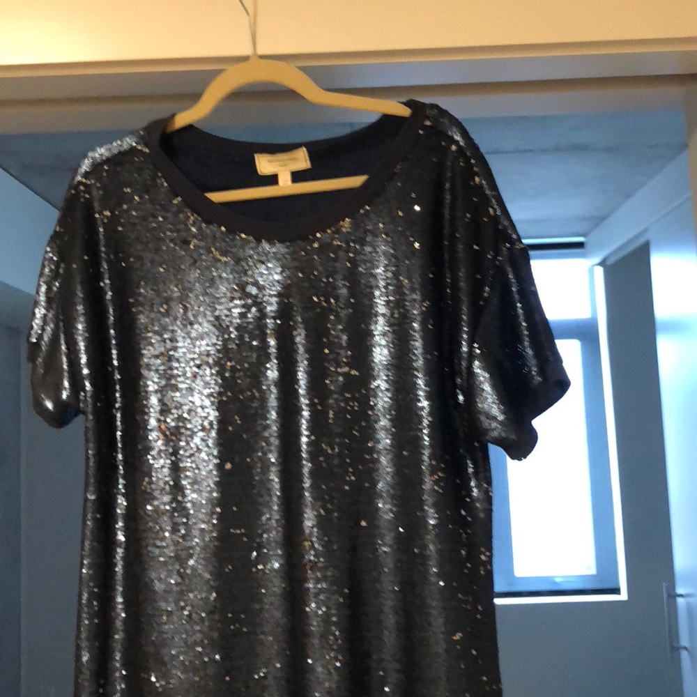 Anthropologie midnight blue sequin dress